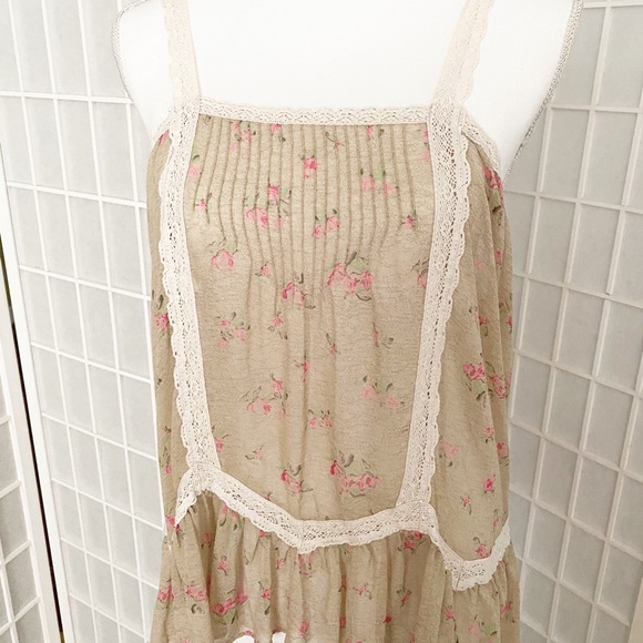 FREE PEOPLE SHEER FLORAL LACE TRIM TOP - Picture 6 of 7